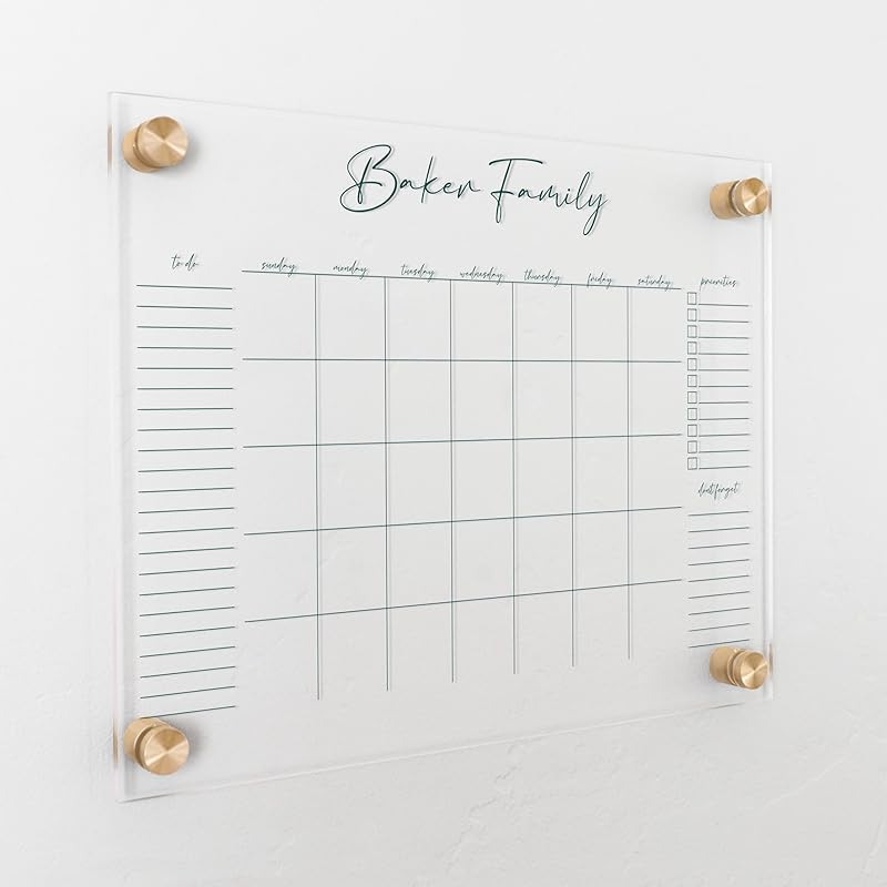 Personalized Clear Acrylic Calendar for Wall, Calendar Whiteboard for Wall, Dry Erase Wall Calendar, Wall Calendar Organizer System for Home (Cursive, Jade, 14"W x 11"H)-DeskLoop Office