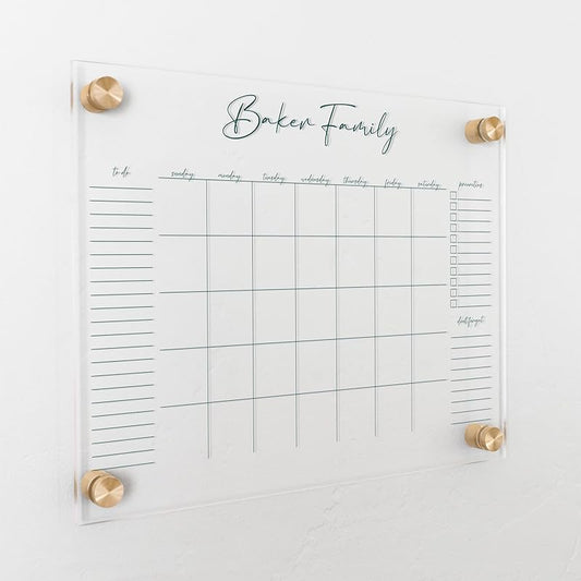 Personalized Clear Acrylic Calendar for Wall, Calendar Whiteboard for Wall, Dry Erase Wall Calendar, Wall Calendar Organizer System for Home (Cursive, Jade, 14"W x 11"H)-DeskLoop Office