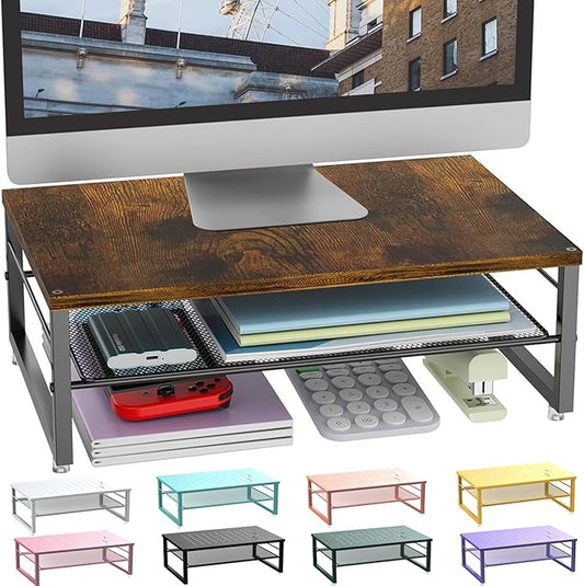gianotter 2-Tier Metal Monitor Stand Riser, Desk Organizer for Monitor, Office Desk Storage Organizer for Office Supplies (Wood)-DeskLoop Office