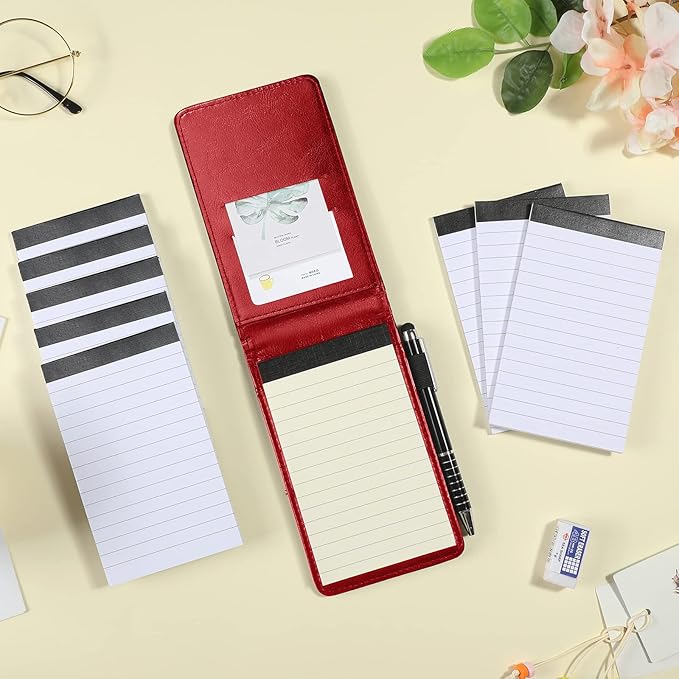 Outus 10 Pcs Pocket Notebook with Pen Set Included Mini Pocket Notepad Holder with 50 Lined Sheets, Metal Pen, 8 Pcs 3 x 5 Inch Memo Book Refills, 30 Lined Paper Per Note Pad (Red)-DeskLoop Office