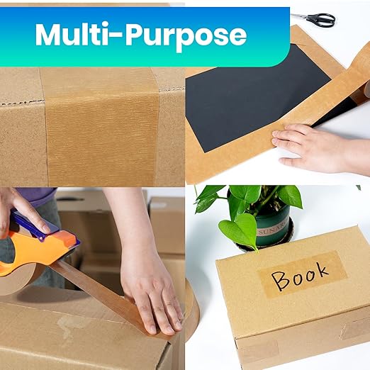 ADHES Premium Kraft Paper Tape, 7.5mil, 2 Inch x 55 Yards x 6 Rolls, Biodegradable Paper Packing Tape Writable & Uncoated Heavy Duty Brown Packing Tape for Shipping, Moving, Sealing-DeskLoop Office