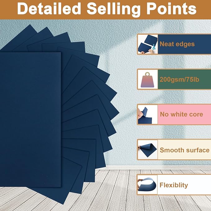 100 Sheets Navy Blue Cardstock 8.5 x 11 Scrapbooking Paper, 75lb Dark Blue Certificate Paper Card Stock for Cards Making, Greeting Cards, Wedding Invitations, Menus-DeskLoop Office