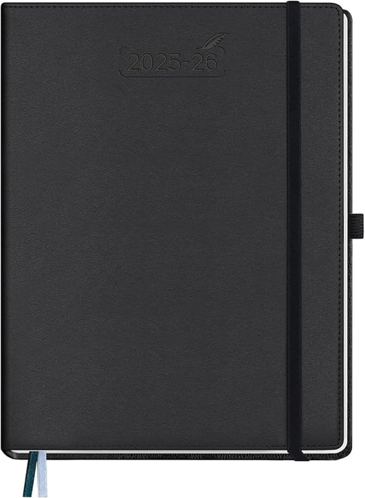 BEZEND Planner 2025-2026 Weekly and Monthly, 8.5" x 11" Academic Calendar (Jul 25-Dec 26) Vertical Daily Appointment with Hourly Timeslot & Monthly Tab, PU Leather Hardcover - Black-DeskLoop Office
