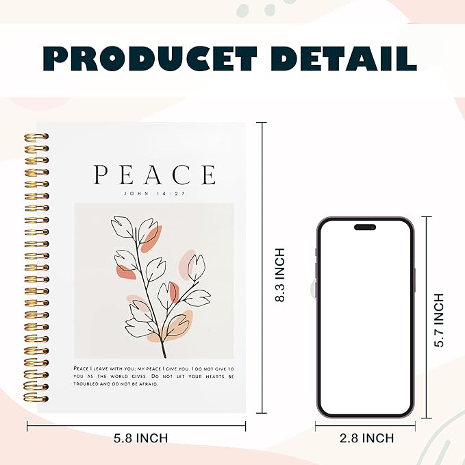 BearCake Peace I Leave with You Boho Floral Christian Notebook Journal, Christian Gifts for Women, Bible Notebooks for Note Taking, Bible Journaling Notebook, Hardcover Spiral Notebook 5.5x8.3-DeskLoop Office
