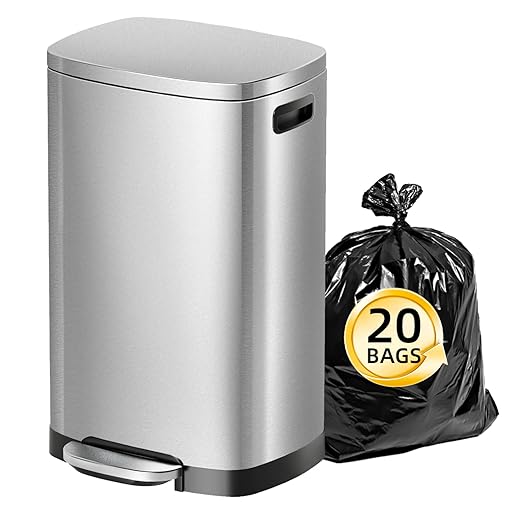 KUK 13 Gallon/50L Stainless Steel Kitchen Trash Can with Lid and Step Pedal-Large Capacity Garbage Bin with Odor Seal, Silent Close Lid, Removable Inner Bucket for Home, Kitchen, Bedroom, Silver-DeskLoop Office