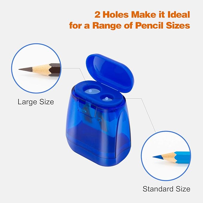 KIDMEN Manual Pencil Sharpeners,2 Holes Compact Sharpener with Lid for Kids, School and Office-12 Pack-DeskLoop Office
