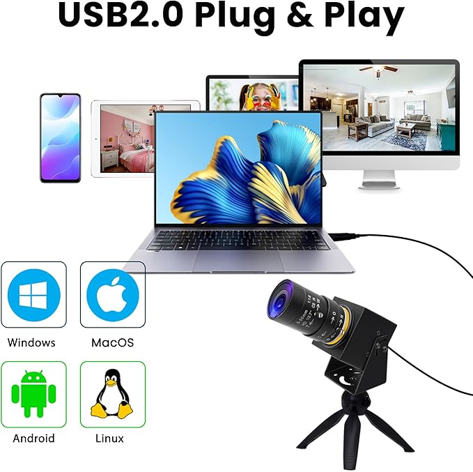 SVPRO 2MP Global Shutter USB Camera 90FPS High Speed Camera with 5-50mm Zoom Lens,Manual Focus Webcam for Glof Swing,10X Optical Zoom Industrial Video Camera USB Plug and Play for Computer-DeskLoop Office