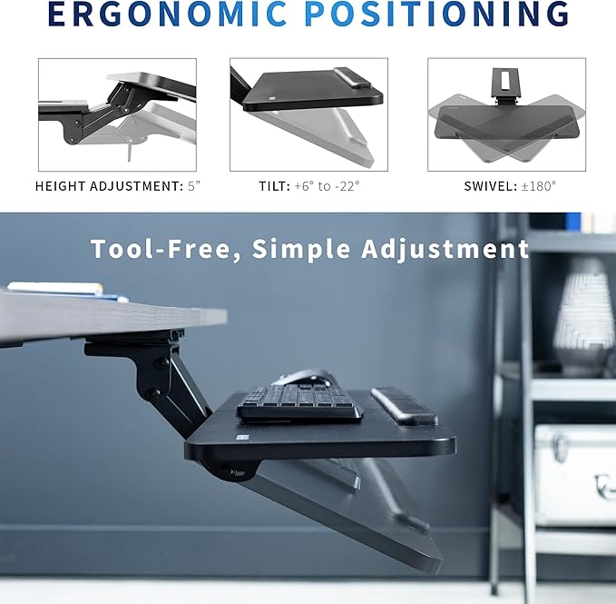 VIVO Adjustable Computer Keyboard and Mouse Platform Tray, 34 x 10 inch Ergonomic Under Table Desk Mount Drawer Underdesk Shelf, Black, MOUNT-KB36B-DeskLoop Office