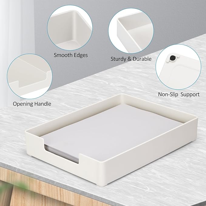 Letter Tray/Paper Tray Organizer for Desk/Stackable Letter Tray Paper Holder File Organizer for Office Supplies School Home Desk Accessories (White) 2Pcs-DeskLoop Office