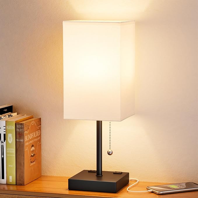 White Medium Table Lamp with USB Ports - Image 7