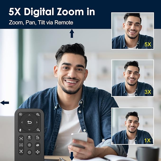 Angetube Webcam, 2K Streaming Webcam with Ring Light, HDR Laptop Camera with Remote, Dual Stereo Microphone and Privacy Cover, Auto Focus 5X Zoom in, Computer Camera for Zoom/Skype/Teams/Webex-DeskLoop Office