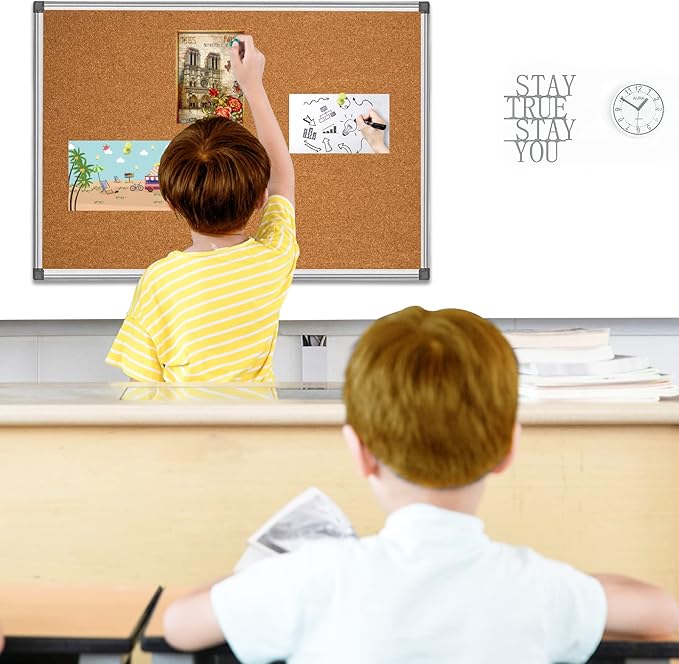 BIBOC 24 x 36 inches Cork Board, Bulletin Board,Felt Board, Pin Board, Notice Board, Memo Board for Homes or Offices, 24 X 36 Inches, Silver Aluminium Frame-DeskLoop Office