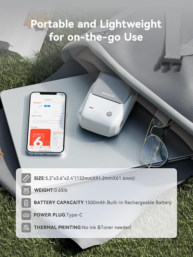 NIIMBOT B1 Bluetooth Label Maker Machine with Tape, Easy to Use, Large Waterproof Label, 2 Inch Portable Thermal Label Printer with Multiple Templates for Kitchen,Home, School, Small Business,Grey-DeskLoop Office