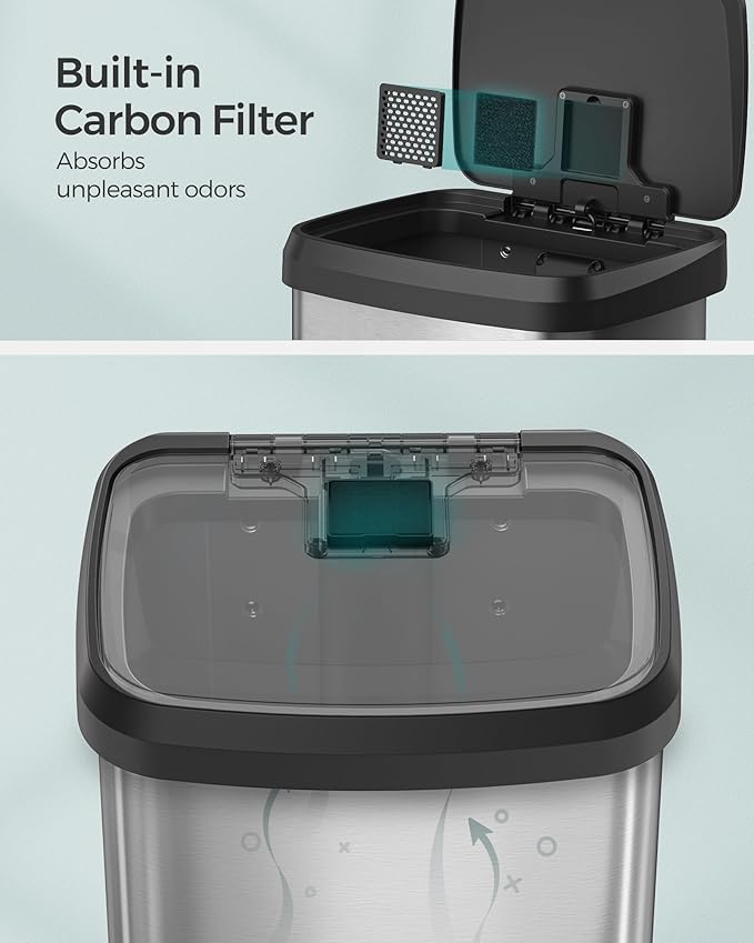 SONGMICS Kitchen Trash Can, 18-Gallon Stainless Steel Garbage Can, with Stay-Open Lid and Step-on Pedal, Soft Closure, Tall, Large and Space-Saving, Silver and Black ULTB520E68-DeskLoop Office