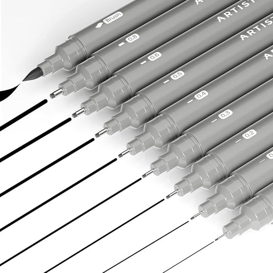 ARTISTRO Set of 9 Fineliner Pens - Black Micro Pens with Ultra Fine Tips for Drawing, Sketching, Writing, Journaling and Technical Illustration - Waterproof Archival Ink-DeskLoop Office