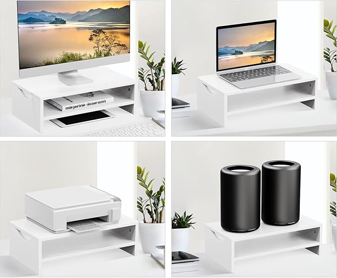 Zimilar Monitor Stand Riser, 2 Tiers Laptop Computer Monitor Riser for PC Screen, iMac, Desktop Wooden Screen Monitor Stand Riser with Storage Organizer for Home Office-DeskLoop Office