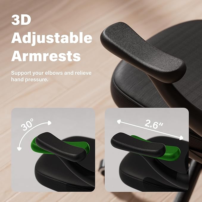 GYI Computer Desk Chair, Ergonomic Office Desk Chairs with Mesh Back, Adjustable Lumbar Support, Height, 3D Flip-up Arms, Wheels, Rocking Function, Black-DeskLoop Office