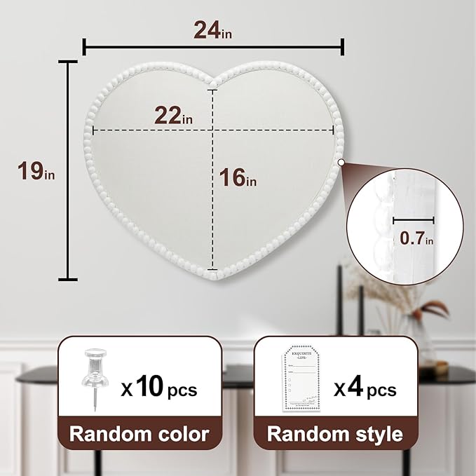 Large Heart Cork Bulletin Board with Linen, 24x19 Inch White Wood Frame Cute Picture Pin Board, Decorative Vision Board for Home Office, Study, Bedroom and Dormitory-DeskLoop Office