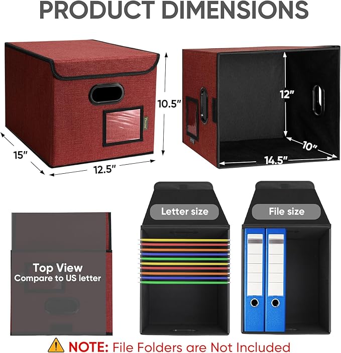 BALEINE File Organizer Box with Lid, Collapsible File Folder Organizer with Plastic Slide, Hanging File Folder Box for Office Document Storage (1 Pack, Red)-DeskLoop Office