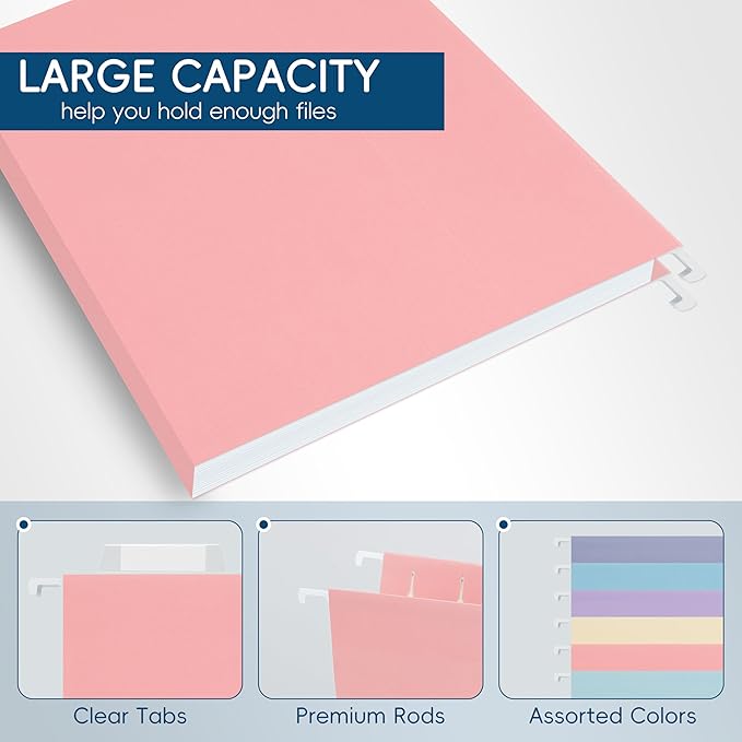 Hanging File Folders, 25 Pack Letter Size File Folders with 1/5-cut Tabs, Office Essentials for Filing Cabinet & Desk Storage-DeskLoop Office