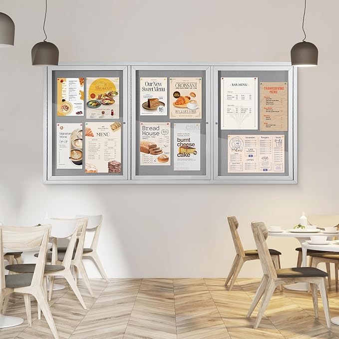 SWANCROWN Outdoor Bulletin Board 94x48in, Enclosed Bulletin Board with Locking Door for Office School Commerce, Grey Felt, Sliver Aluminum Frame-DeskLoop Office