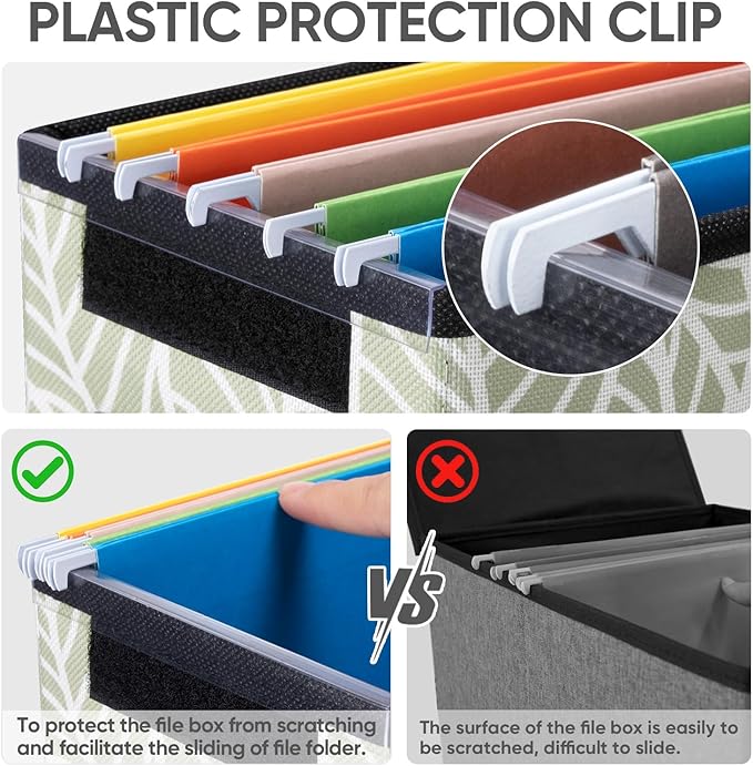 BALEINE File Organizer Box with Lid, Collapsible File Folder Organizer with Plastic Slide, Hanging File Folder Box for Office Document Storage (2 Pack, Antique Foliage, S)-DeskLoop Office