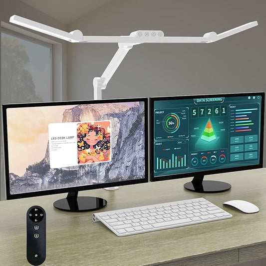 Micomlan Architect Desk Lamp with Clamp, Led Desk Lamp for Home Office with Remote Control, 24W Bright Dimmable Computer Light with Atmosphere Lighting Adjustable Table Light(Remote)-DeskLoop Office