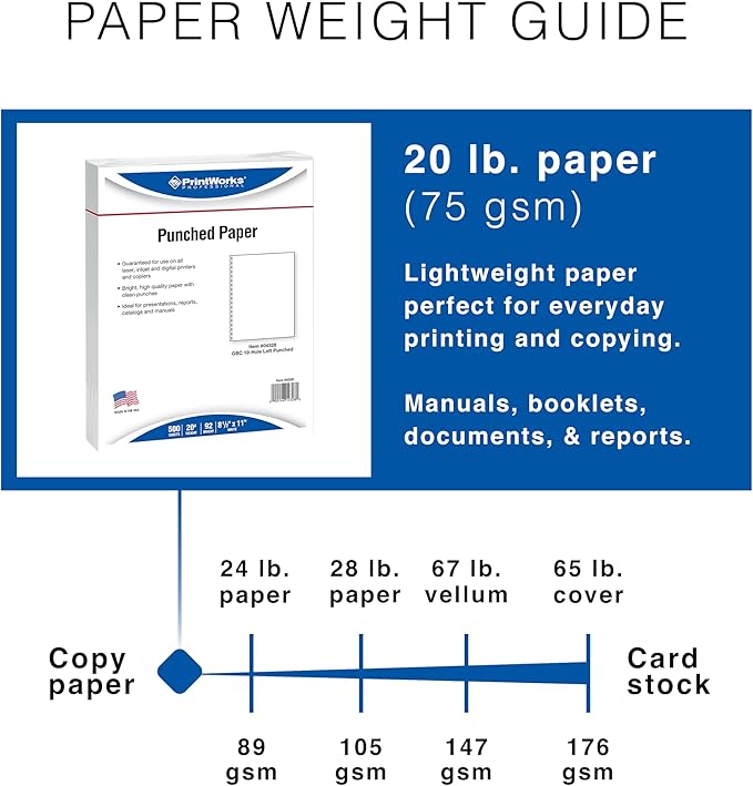 PrintWorks Professional Prepunched Paper, 8.5 x 11, 20 lb, GBC CombBind 19-Hole Punched Report & Presentation Paper, 500 Sheets, White (04328)-DeskLoop Office