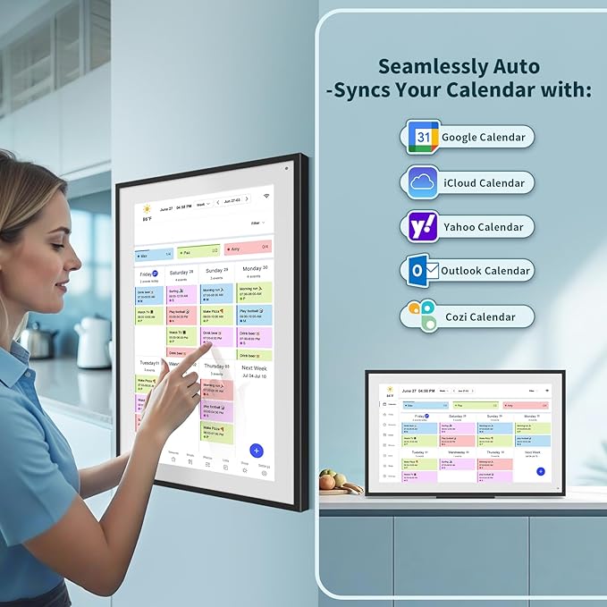 21.5 Inch Digital Calendar, WiFi Smart Electronic Calendar & Chore Chart, 1920 * 1080 IPS Touch Screen HD Display for Family Schedules, Streamline Household Organization, Wall Mount Included-DeskLoop Office