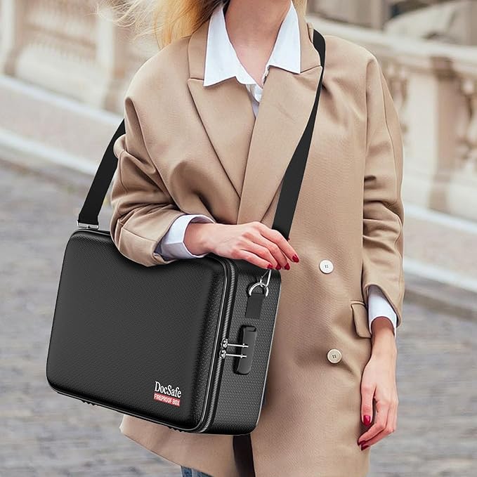 DocSafe Fireproof Document Box with Lock, Hard Case File Organizer with Accordion File Folder, Fireproof Water Resistant Safe Box Home Office Travel Storage for Important Documents Laptop Black-DeskLoop Office