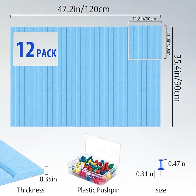 Cork Boards for Walls 48" x 36" Felt Board Alternative, 12 Pack Felt Wall Tiles Bulletin Board, Large Cork Board for Office Pin Board Tack Board Cork Boards-DeskLoop Office
