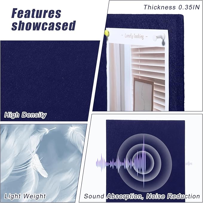 Large Cork Board 36" x 24", 6 Pack Felt Wall Tiles with Colored Pushpins, Bulletin Board with Removable Self-Adhesive Strips, Pin Board Cork Boards for Walls Office Home-Dark Blue-DeskLoop Office