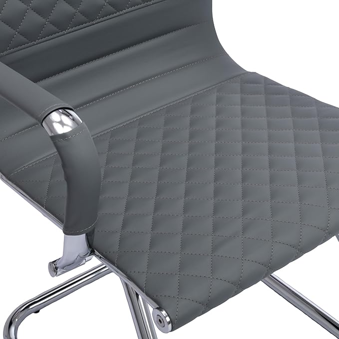 Office Guest Chairs - Set of 2 Modern PU Leather Desk Chairs with Mid Back, Grey-DeskLoop Office