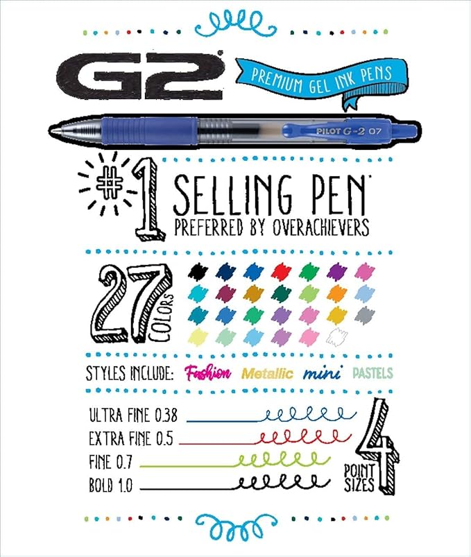 Pilot G2 Premium Gel Pens, Gel Roller Pens, Fine Point 0.7 mm Assorted Colors 7-DeskLoop Office
