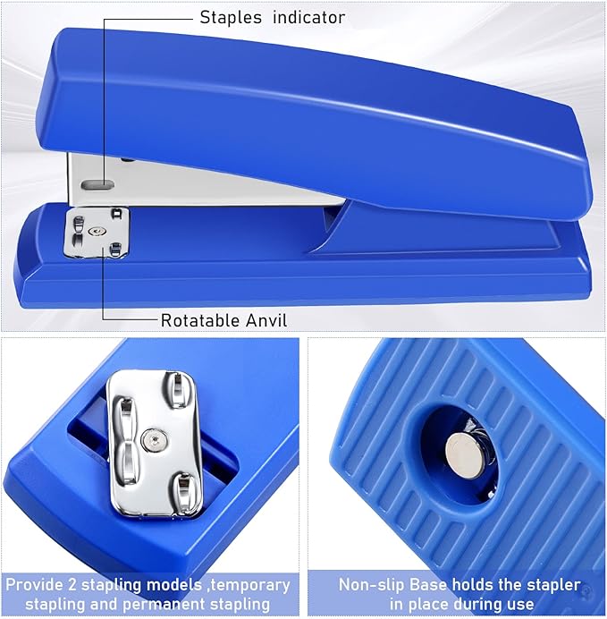 Marspark 10 Pcs Stapler for Desk Office Staplers Bulk with 6000 Staples 25 Sheet Capacity for School Office (Blue)-DeskLoop Office