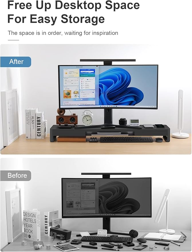 meatanty Dual Monitor Stand Riser with 2 Storage Drawers, Metal Computer Monitor Stand Monitor Shelf with Pull Out Drawer, Keyboard and Mouse Storage Desktop Organizer for PC,Laptop,iMac,TV,Printer-DeskLoop Office