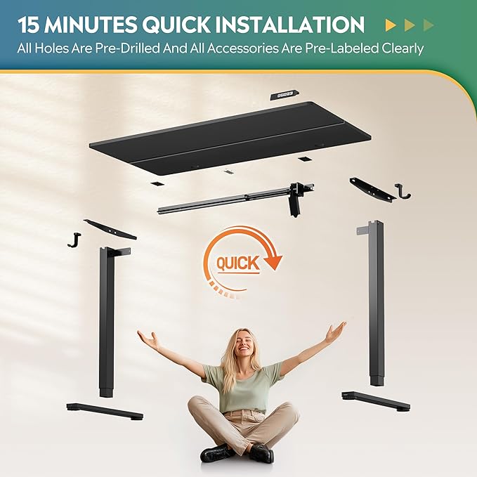 DEVAISE 48 Inch Electric Standing Desk, 3 Adjustable Height Stand up Desk for Home Office, Ergonomic Sit to Stand Desk with LED Touchscreen, Headphone Hook, 3 Memory Preset Computer Desk (Black)-DeskLoop Office