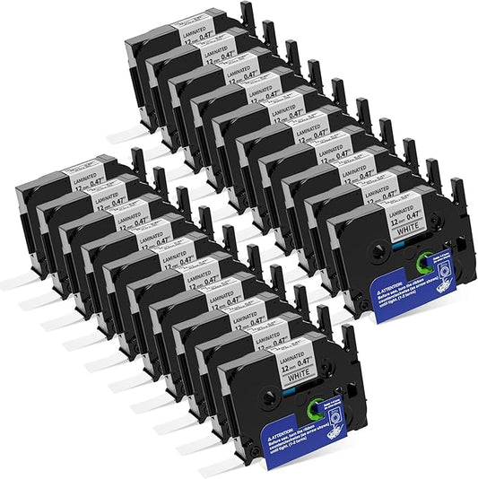 Replacement for P Touch Label Tape 12mm 0.47 Laminated White TZe-231 Compatible with Brother Label Maker Refills TZe231 TZ231 for PT-D200 PT-D210 H110 1280 2030, ½”(0.47”) x 26.2 ft. (8m), 20-Pack-DeskLoop Office