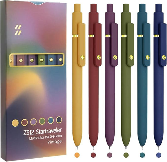 Colorful Pens, 6 Pcs Colored Pens Fine Point Smooth Writing Pen, 0.5mm Colored Ink Gel Pen for Journaling Note Taking Writing, Office School Supplies Gifts for Women (6 Pcs Gold Vintage)-DeskLoop Office