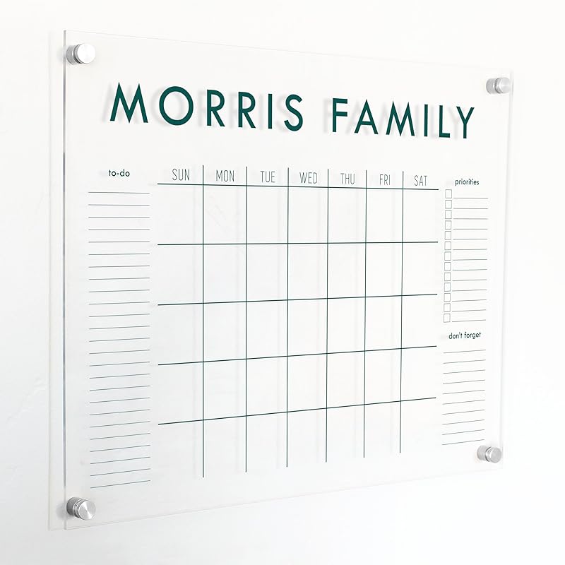 Personalized Clear Acrylic Calendar for Wall, Calendar Whiteboard for Wall, Dry Erase Wall Calendar, Wall Calendar Organizer System for Home (Block, Jade, 23"W x18.5"H)-DeskLoop Office
