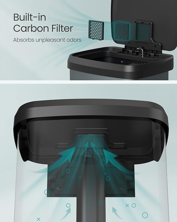 SONGMICS Kitchen Trash Can, 18-Gallon Stainless Steel Garbage Can, with Stay-Open Lid and Step-on Pedal, Soft Closure, Tall, Large and Space-Saving, Charcoal Gray and Black ULTB520G01-DeskLoop Office