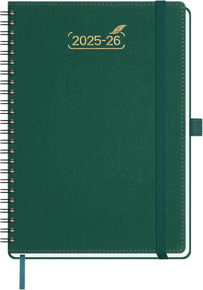 BEZEND Weekly Planner 2025-2026 with 2 Columns, 5.8" x 8.5" Academic Calendar 18 Months (Jul 25-Dec 26) Life Work Appointment Book with Monthly Tab, PU Leather Softcover Spiral - Evergreen-DeskLoop Office