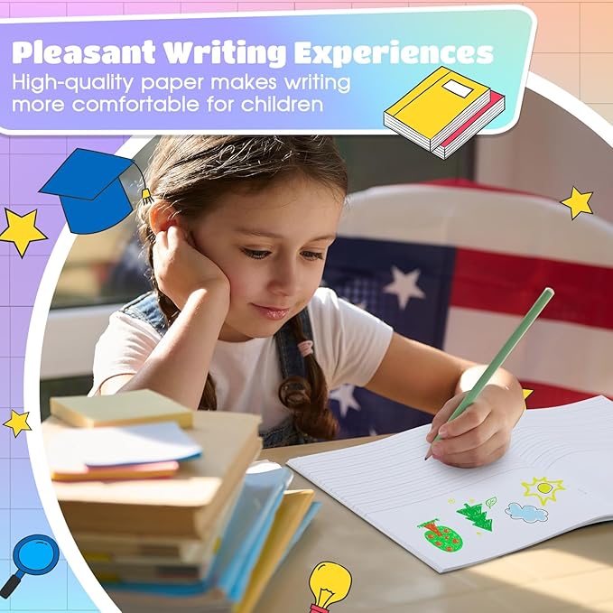 Henoyso 12 Pcs Primary Composition Notebook K-2 9 3/4 x 7 1/2 Inch Primary Journal, Back to School Supplies, Bulk Blank Writing Book for Kid to Write Draw Journal 60 Page Notebooks (Color Gradient)-DeskLoop Office