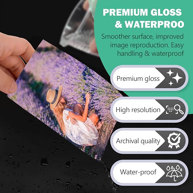 Ultra-Premium Glossy RC Photo Paper, Professional and Heavyweight Metallic Resin Coated Photo Paper, Pigment and Dye Inkjet Printer Suitable, Waterproof, 5x7, 50 Pack-DeskLoop Office