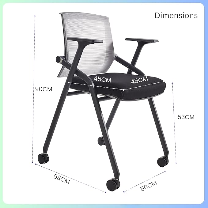 10 Pack Foldable Office Chair with PU Wheels and Sliding Armrest-Ergonomic Mesh Bouncing Back, Stackable Conference Room Chair, Office Guest & Reception & Meeting Chair (Black)-DeskLoop Office