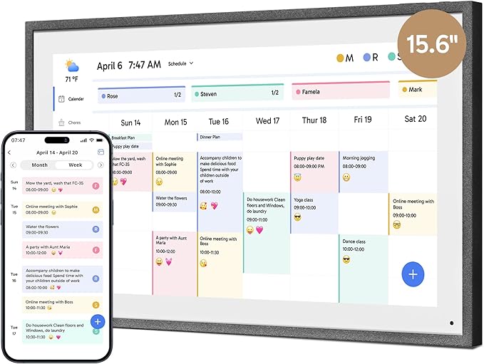 Dragon Touch 15.6" Digital Calendar Chore Chart – 1080P Full HD Interactive Touchscreen, Smart Family Planner, Hearth Display Digital Calendar Wall & Desk Mountable for Seamless Scheduling Black-DeskLoop Office