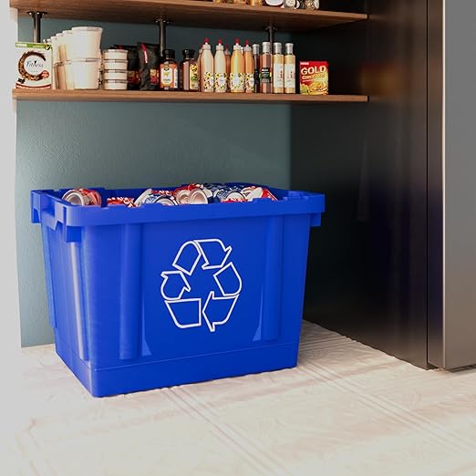 14 Gallon Rectangular Blue Recycling Bin | Inside Outside Curbside | Stackable Box for Paper Plastic-DeskLoop Office