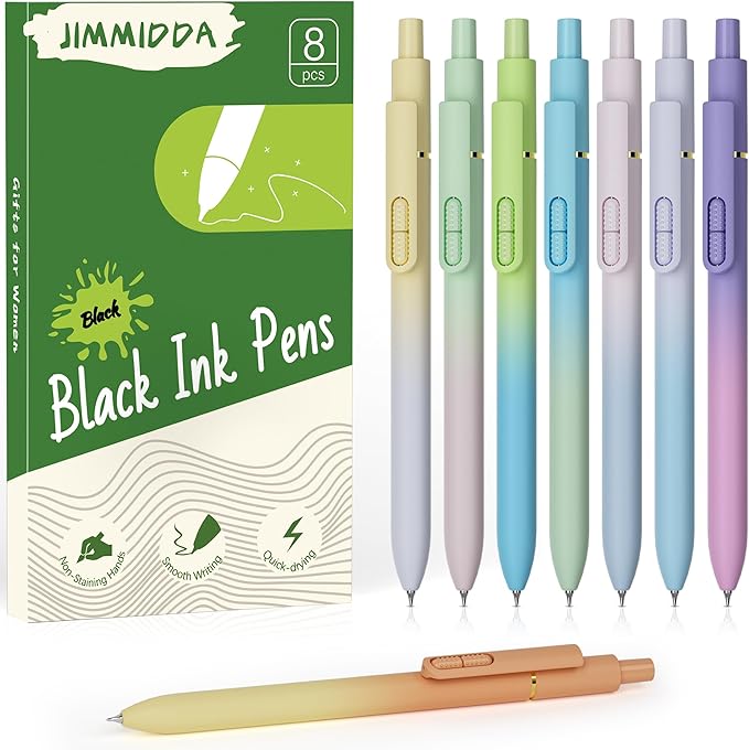 8Pcs Gel Pens with Black Ink, Fine Point Smooth Writing Pens, Quick-dry Gel Retractable Pens for Journaling Note Taking, Cute Office School Supplies for Adults Kids (0.7mm, Gradient)-DeskLoop Office