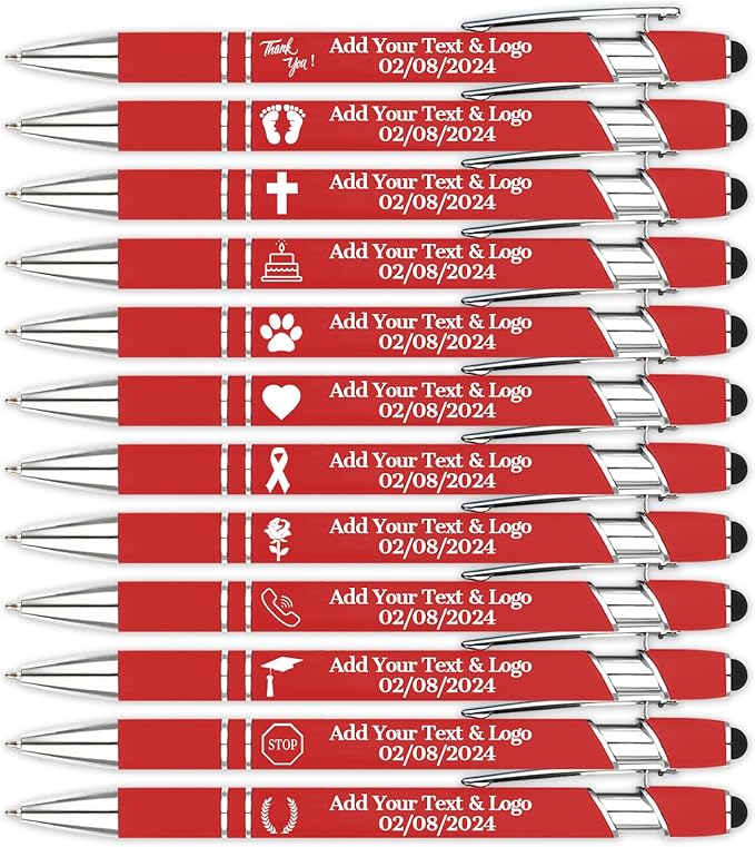 Personalized Pens with Name Logo or Message, Up to 1200 pcs Bulk Custom Metal Ballpoint Pen with Black Ink Customized Gift for Business, Graduation and Promotions (Red)-DeskLoop Office
