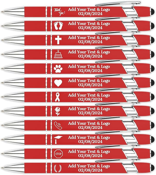 Personalized Pens with Name Logo or Message, Up to 1200 pcs Bulk Custom Metal Ballpoint Pen with Black Ink Customized Gift for Business, Graduation and Promotions (Red)-DeskLoop Office